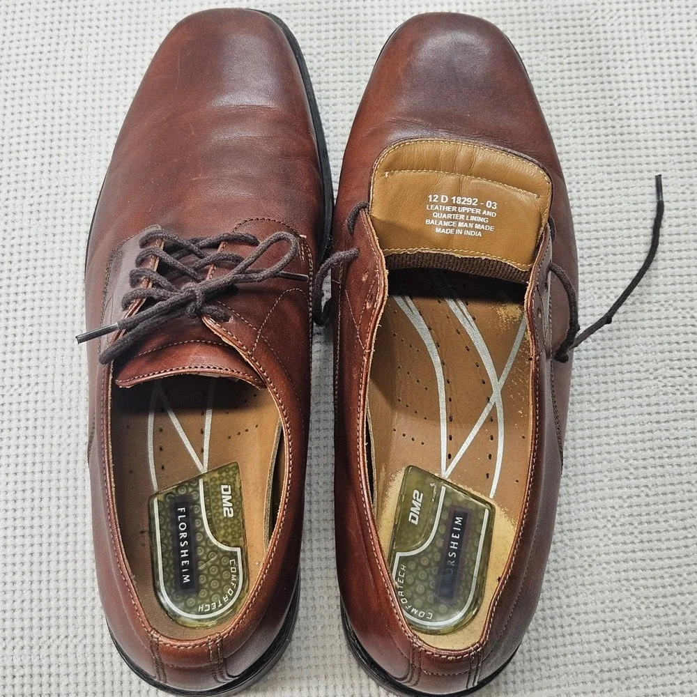 Florsheim Comfortech DM2‎ Brown Leather Derby Dress Shoes Mens 12 D 18292-03